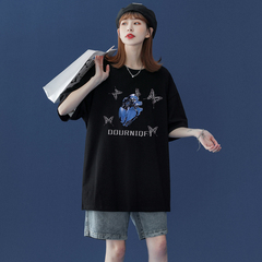 Summer Korean loose heart butterfly print lovers tee Cotton Short Sleeve T-Shirt