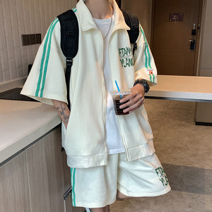 夏季织带撞色开衫短袖外套短裤运动套装 TZ665特批P65控98图片