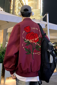 港风24春季立领潮流印花复古情侣夹克外套 F366P65控88图片