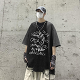 夏季印花做旧纯棉水洗送项链圆领短袖T恤DT351P45控68，男装T恤，电商A247