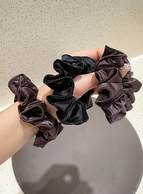 韩系新款纯色花边黑色小肠圈高弹力扎马尾头绳发绳不伤发皮筋头花