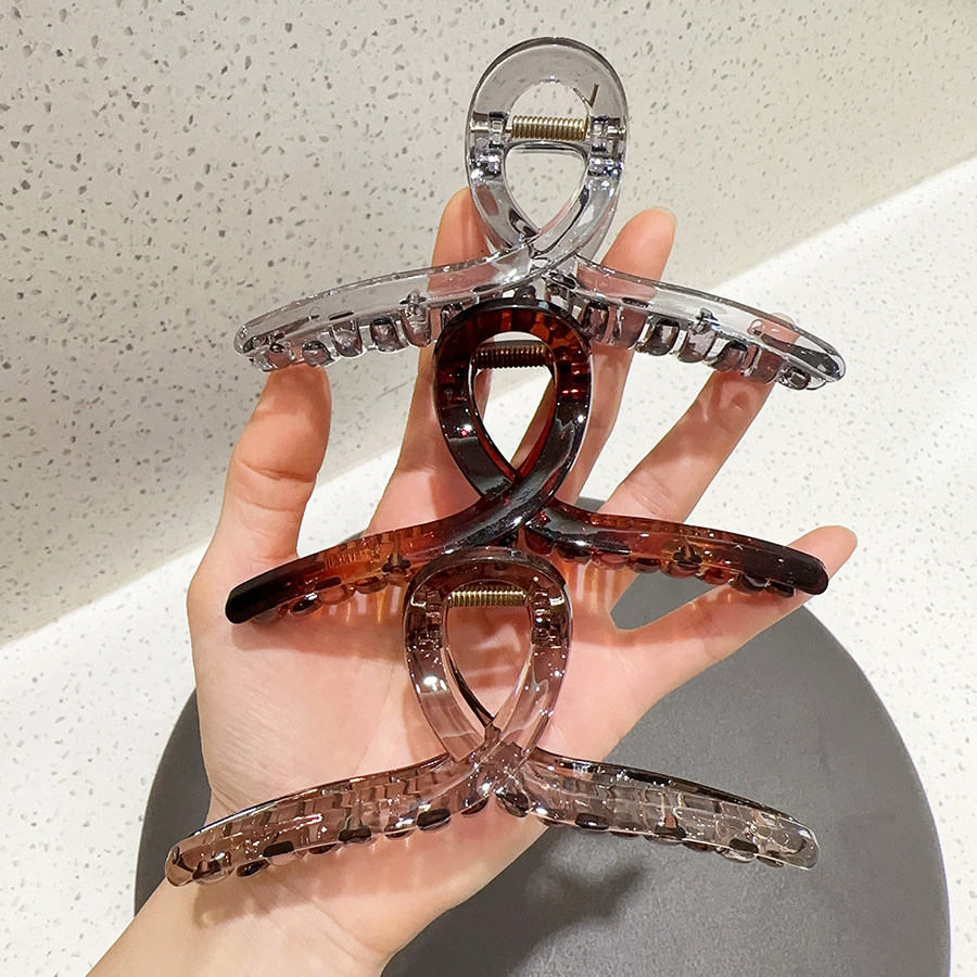 高级感清透大号抓夹女咖色发量多高级感后脑勺盘发夹鲨鱼夹发卡女