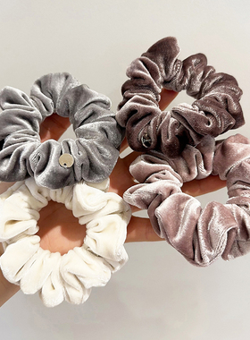 高级感灰色系中号丝绒大肠圈法式扎马尾头花盘发头绳发绳韩版皮筋