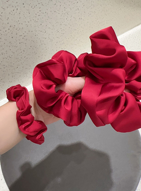 新年发饰本命年红色发圈缎面小肠圈扎马尾头绳发绳不伤发皮筋头花