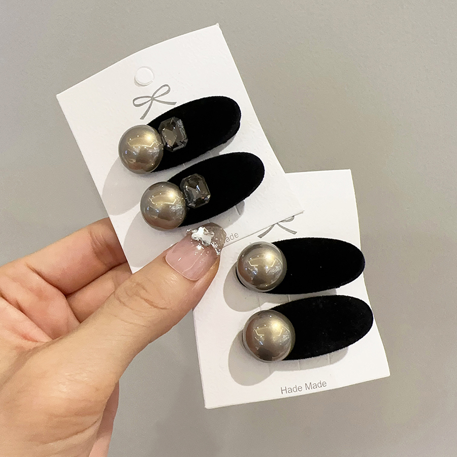 精致前额丝绒珍珠发夹刘海夹