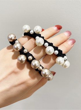 2024年新款头绳简约仿珍珠发圈大肠圈气质高弹力粗皮筋女扎头发绳