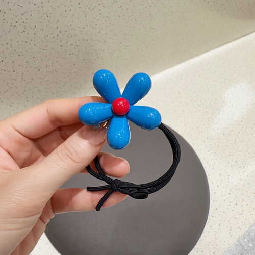 高颜值蓝色花朵头绳扎马尾发绳女