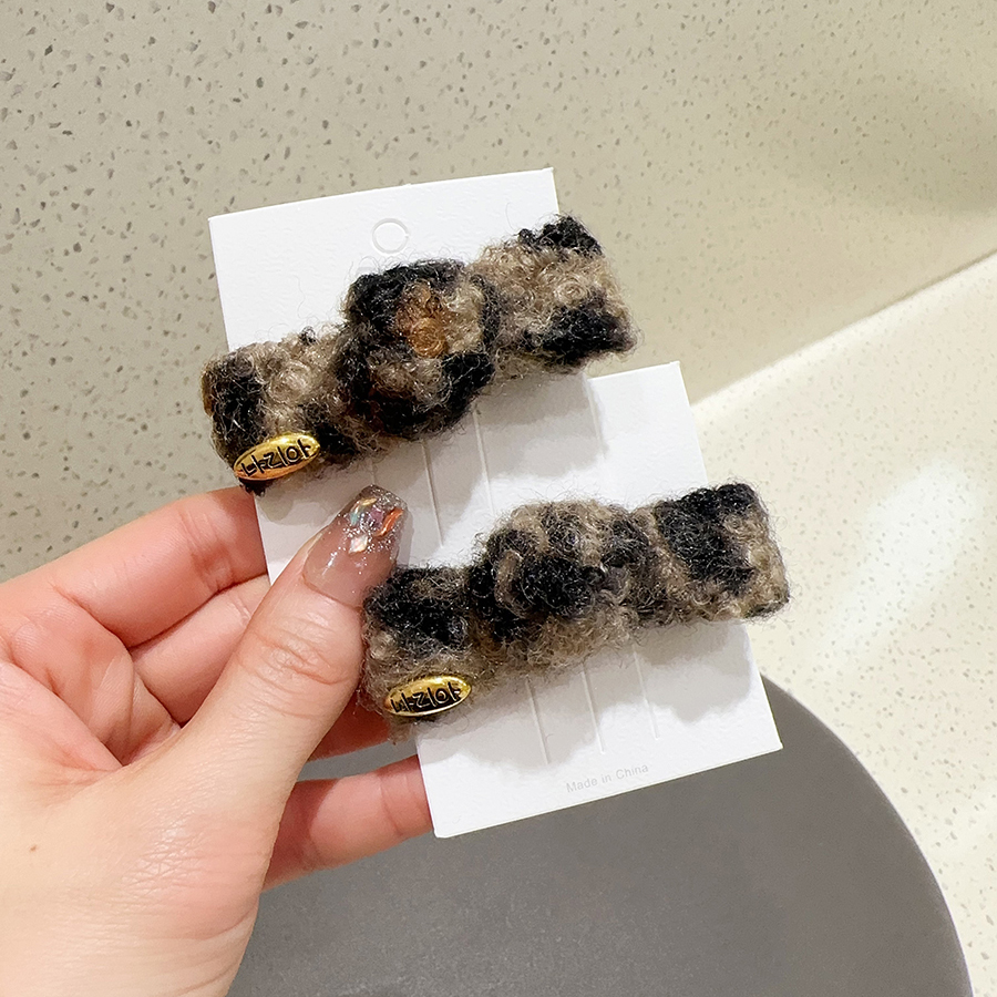 洋气秋冬毛绒发夹豹纹刘海边夹