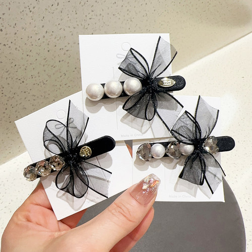 轻奢高端水钻蝴蝶结发夹网纱边夹