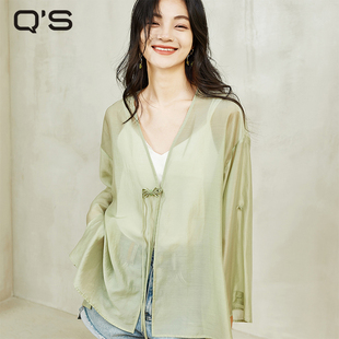 qs秸熙春夏新款 女宽松显瘦百搭宽松外套 百搭轻薄款 轻国风防晒衬衫