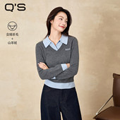 显瘦短款 秸熙2026春冬撞色拼接假两件针织衫 套头毛衣 商场同款