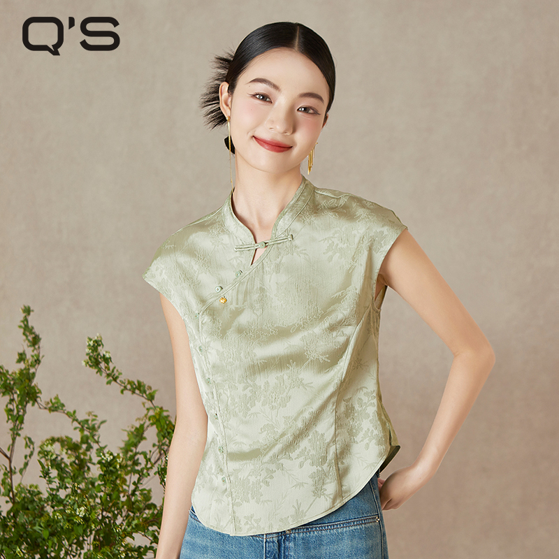 QS秸熙改良新中式提花衬衫