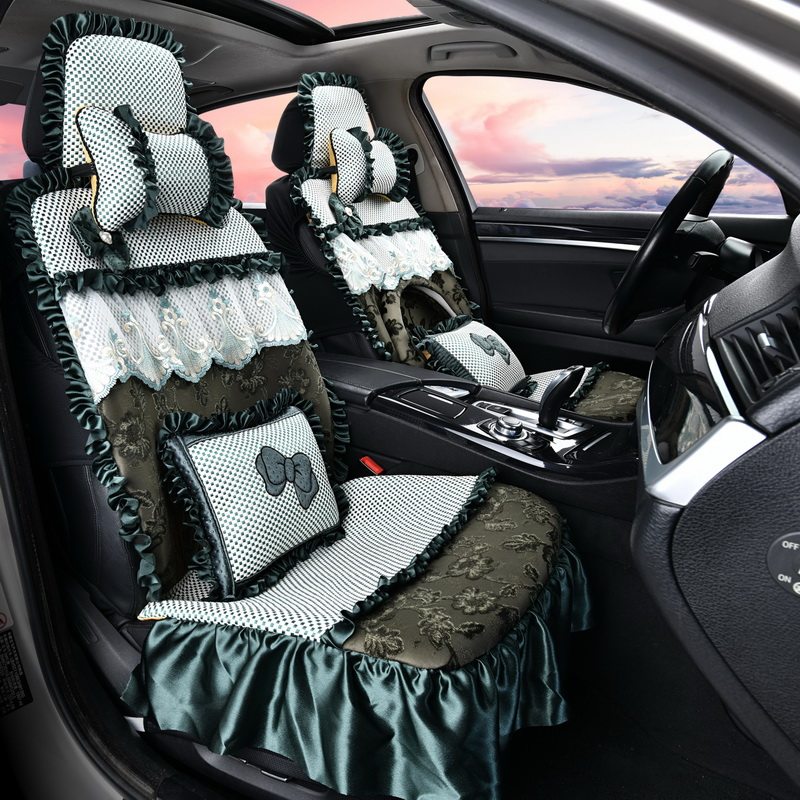网红汽车座套四季通用布艺蕾丝女士车内坐垫春秋车座椅套全包围
