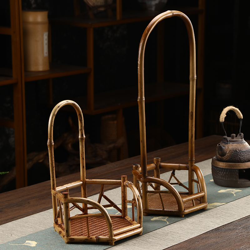 天然竹子竹编凉炉架茶架壶架围炉煮茶架子紫竹竹制置物架茶道配件