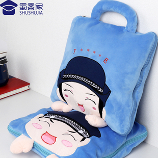蜀黍家手提式儿童抱枕卡通小警抱枕被现货舒适毛绒靠垫毛毯二合一