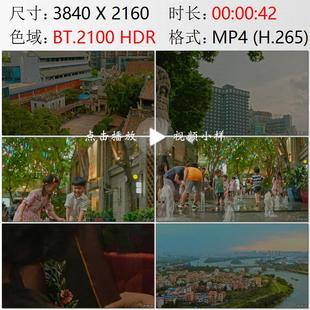 航拍佛山小全景街道行人小喷泉布店旗袍江面风景高清实拍视频素材