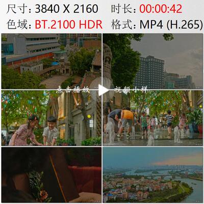 航拍佛山小全景街道行人小喷泉布店旗袍江面风景高清实拍视频素材