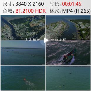 航拍海南琼海市潭门镇渔民渔船出海捕鱼练习潜水高清实拍视频素材