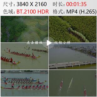 航拍海南岛五指山市牙胡梯田手工收割水稻澄迈县赛龙舟视频素材