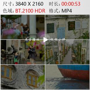 北海关大楼旧址老街骑楼建筑江面渔船船只高清实拍视频素材