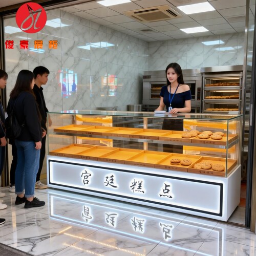 2024新款门店柜原木面包糕点柜面包展示柜
