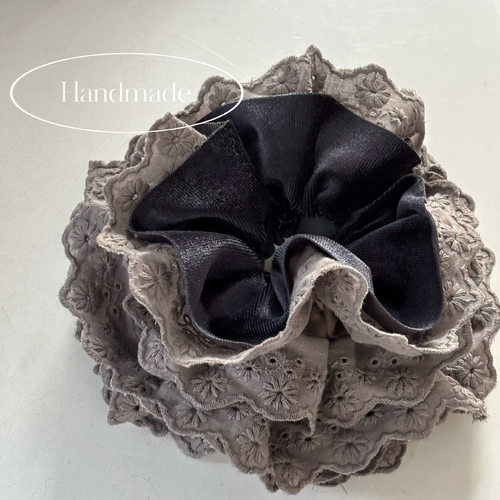 柏林灰系法式蕾丝丝绒大肠发圈