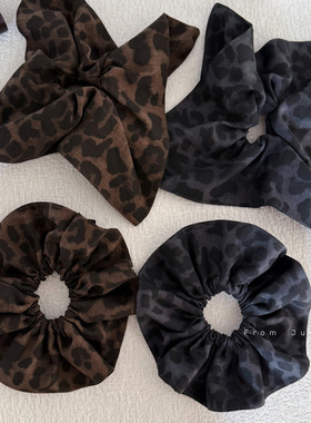 复古豹纹大肠发圈方巾灰色发绳简约气质扎头发头绳百搭女
