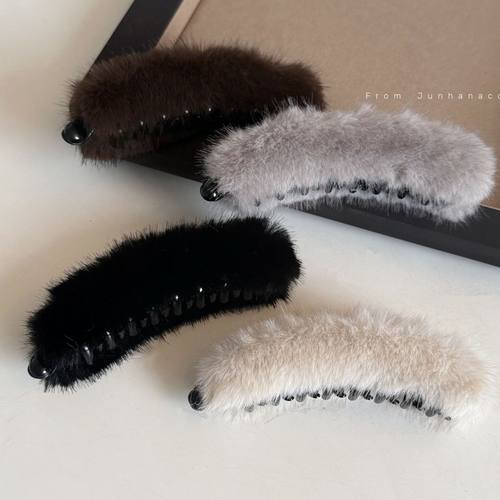 水貂毛绒竖夹香蕉夹发卡