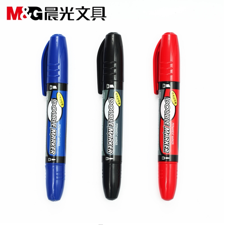 包邮正品晨光文具双杰记号笔MG-2110 双头大支记号笔 红蓝黑三色图片