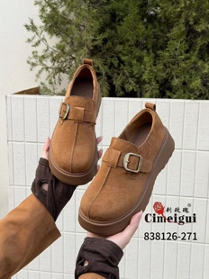 刺玫瑰正品女鞋2026春羊反绒厚底轻便金属扣勃肯单鞋271