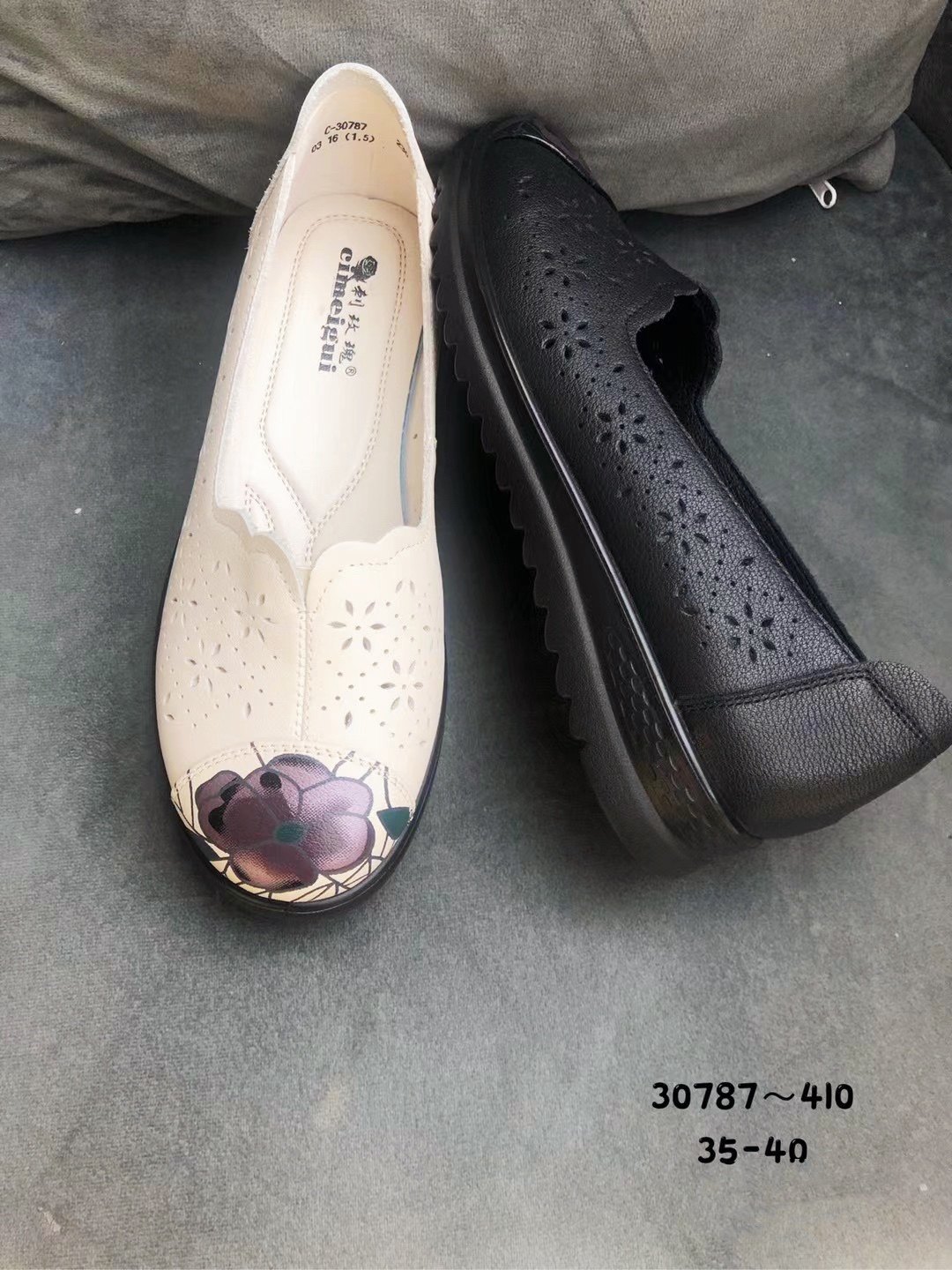 刺玫瑰正品女鞋2023春夏真皮透气孔面平底婆婆鞋30787(35-40码)