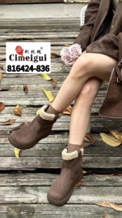 刺玫瑰正品女鞋2024冬羊猄皮厚绒舒适保暖时尚雪地靴836（35-40码