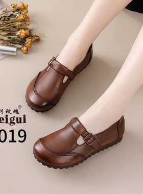 刺玫瑰正品女鞋2025春牛皮软底舒适民族风一脚蹬真皮单鞋39019