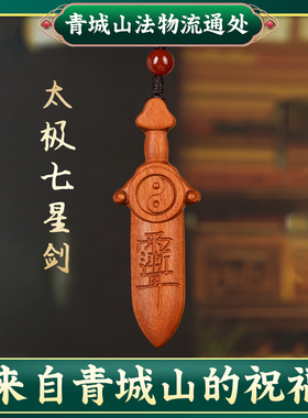 青城山雷击木七星桃木剑儿童吊坠