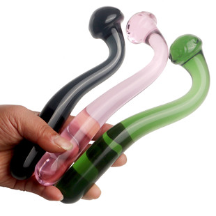 另类如意造型玻璃粗棒按摩器手动透明便携式光滑无毛刺男女用保健