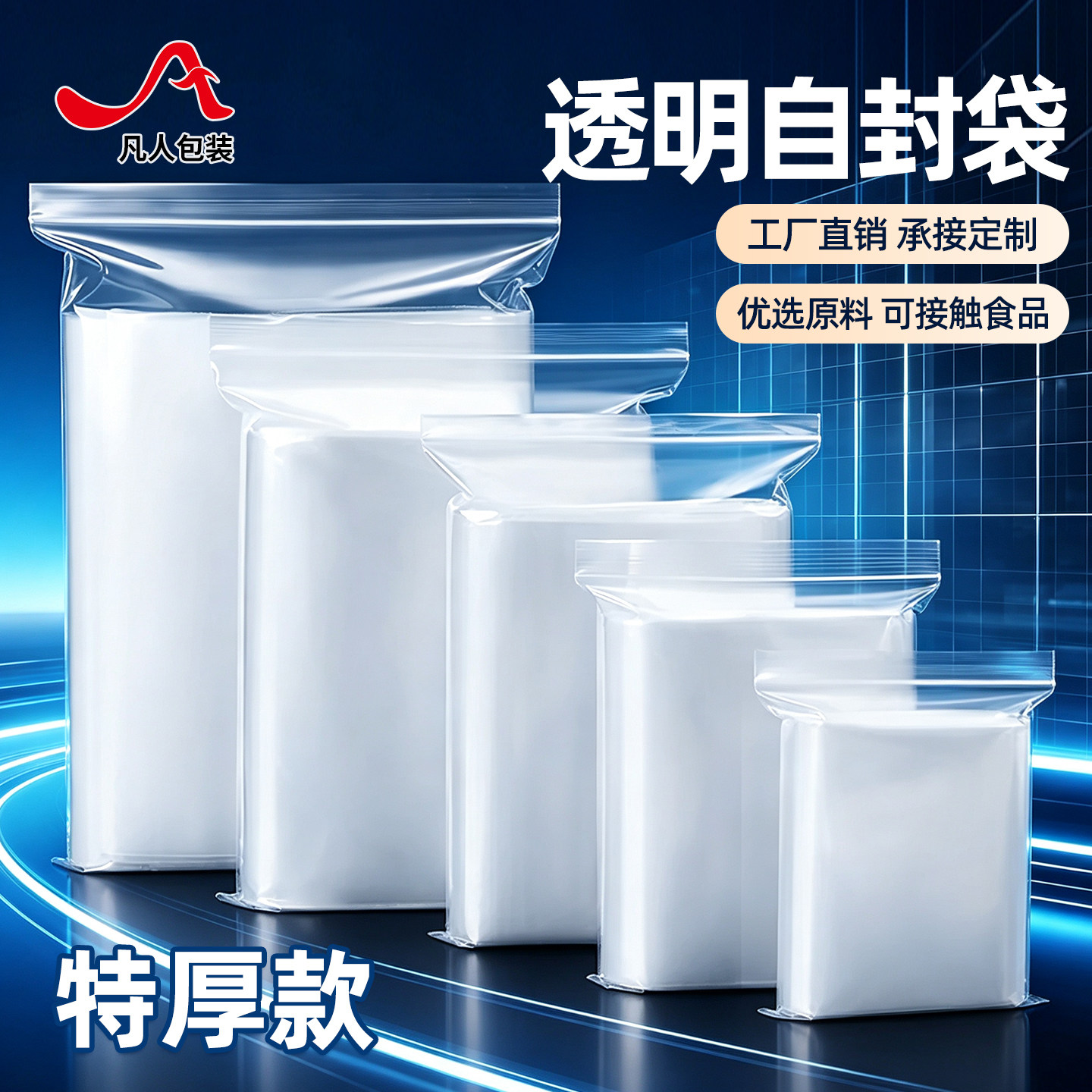 自封袋透明加厚密封袋食品级塑料分装封口袋pe收纳样品大包装袋子