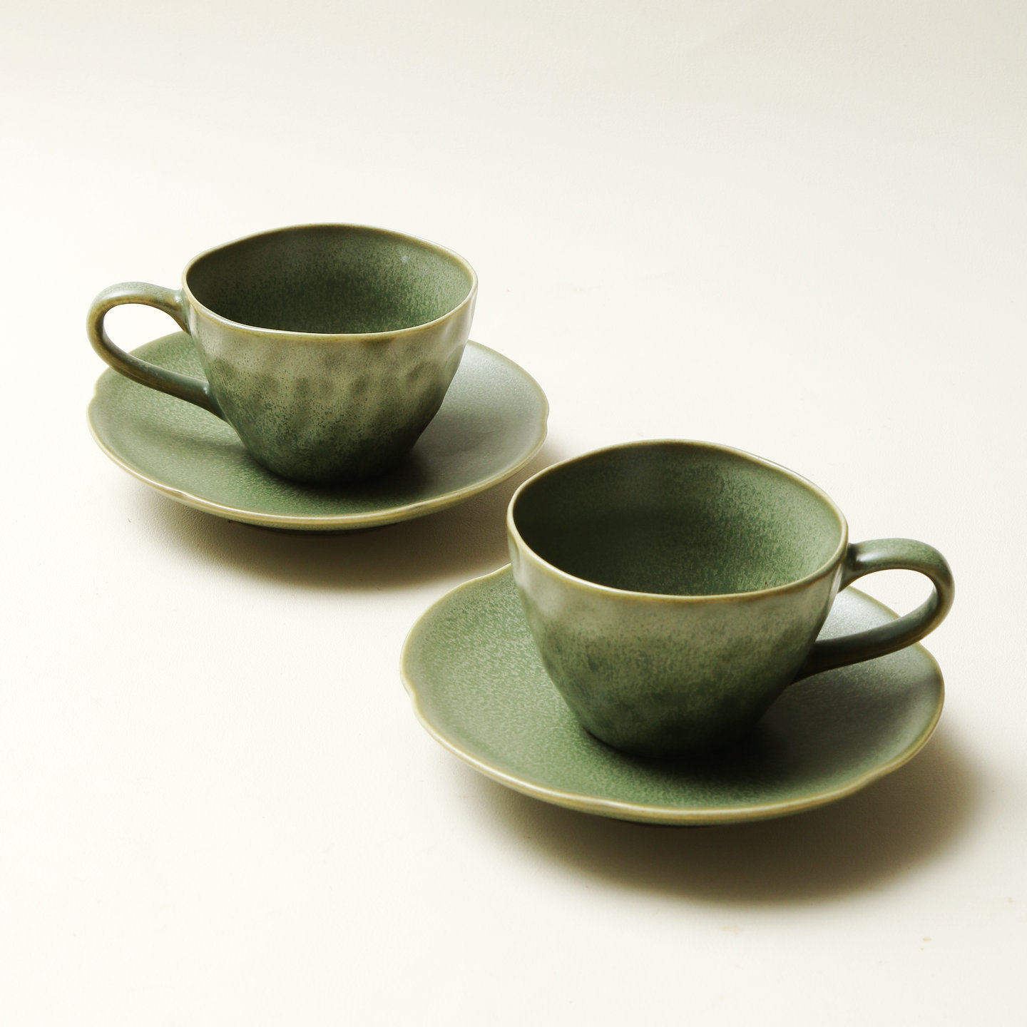 玖田烧陶瓷复古抹茶绿咖啡杯碟