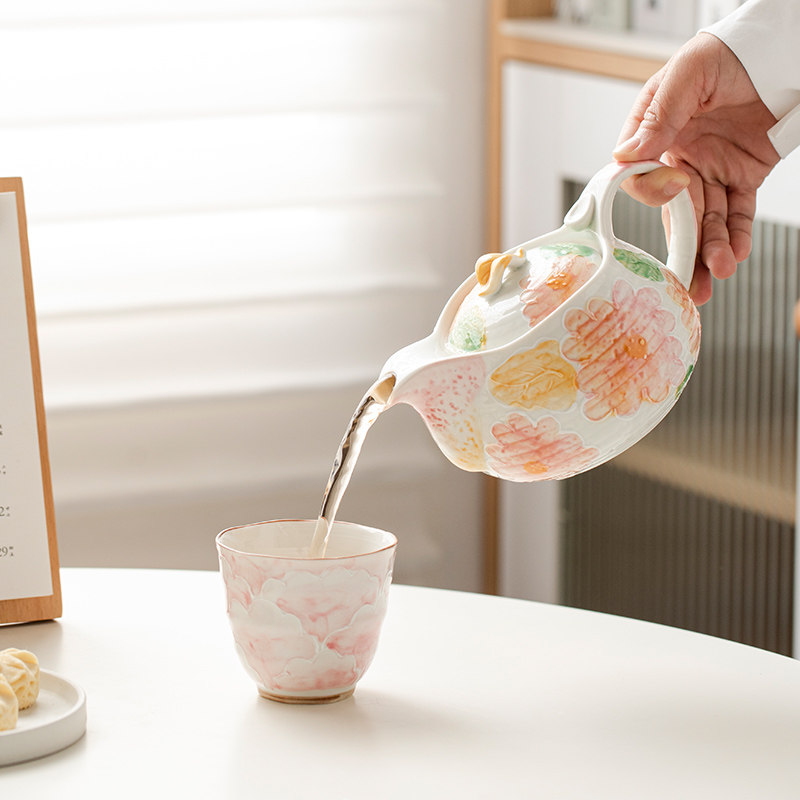 玖田烧高颜值手绘花茶壶带过滤陶瓷茶具日式水壶家用精致漂亮单壶