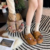 内增高拖鞋 卡通小熊勃肯鞋 一脚蹬懒人鞋 新款 包头半拖女2026春季