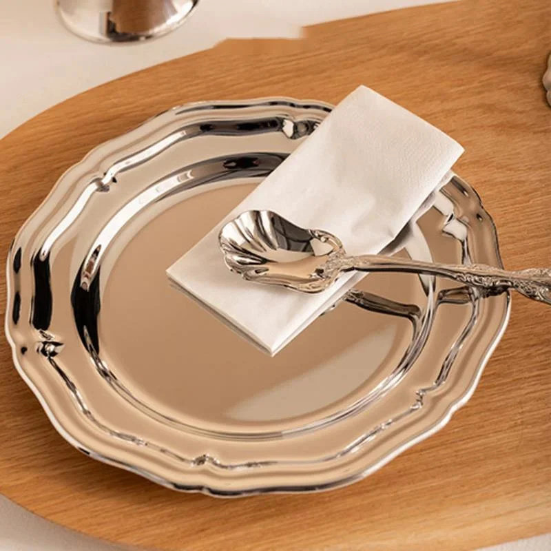 欧式不锈钢西餐餐盘家用轻奢高级感水果香薰盘子零食盘糖果点心盘