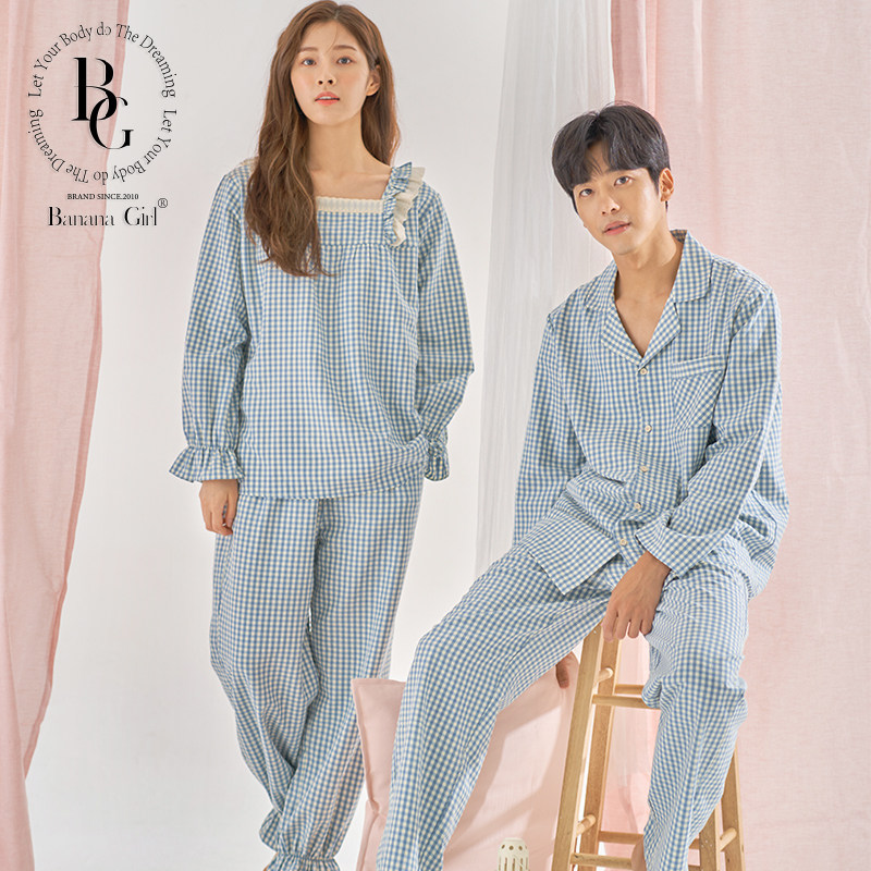 Bananagirl睡衣女新款情侣睡衣家居服长袖长裤格子甜美春秋套装男,女士内衣/男士内衣/家居服,睡衣/家居服套装,淘宝优惠券,粉丝福利购,淘宝优惠卷