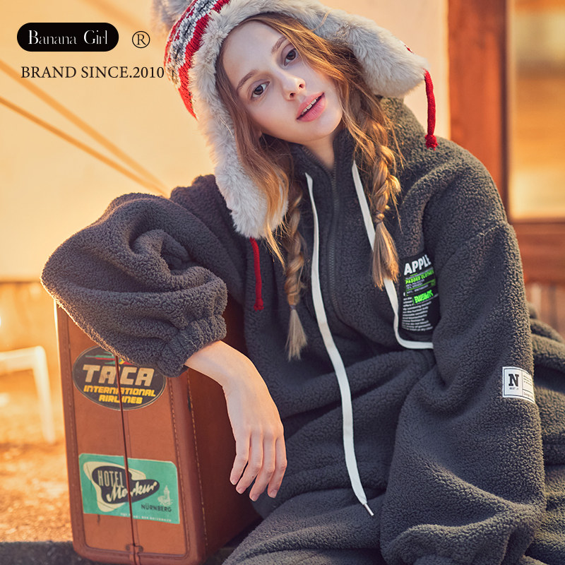 Bananagirl珊瑚绒情侣睡衣女士长袖加厚开衫保暖法兰绒男士家居服,女士内衣/男士内衣/家居服,睡衣/家居服套装,淘宝优惠券,粉丝福利购,淘宝优惠卷