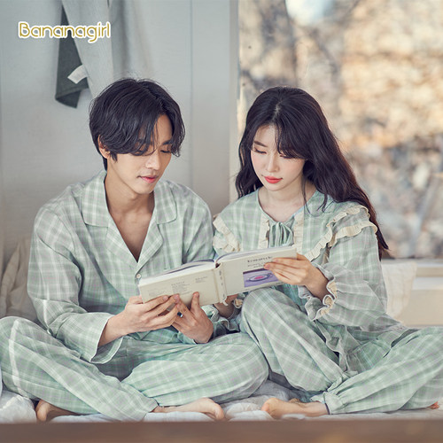 bananagirl娃娃领情侣格子睡衣