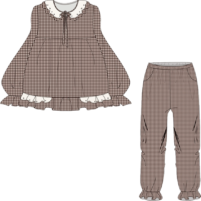 bananagirl长袖宽松格子睡衣女