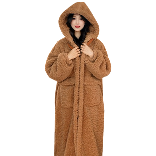 Bananagirl2024冬季新品加厚睡袍女保暖珊瑚绒甜美连帽家居服加绒