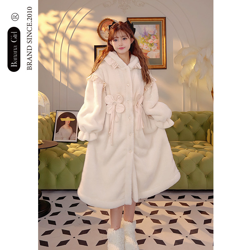 Bananagirl睡衣女冬2025新款珊瑚绒女睡袍加厚大码甜美家居服女套