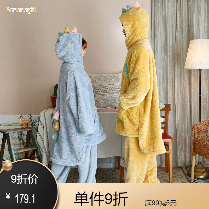 情侣睡衣珊瑚绒可爱女甜美卡通睡衣男款冬季加厚法兰绒保暖家居服