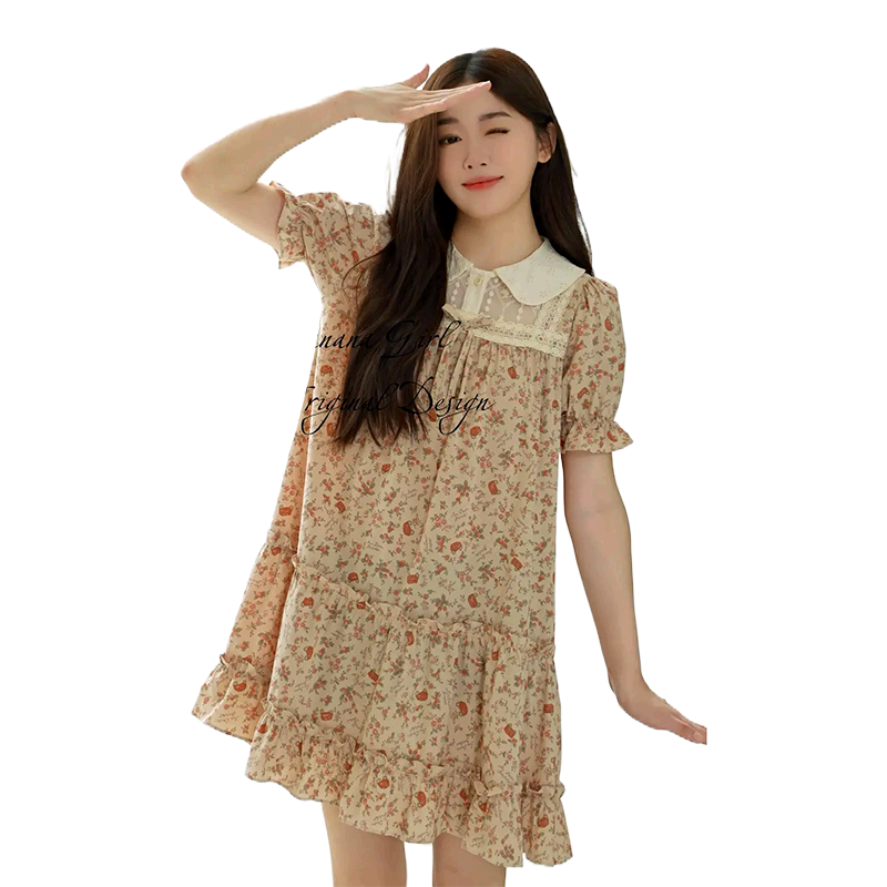 bananagirl夏季碎花短袖睡裙
