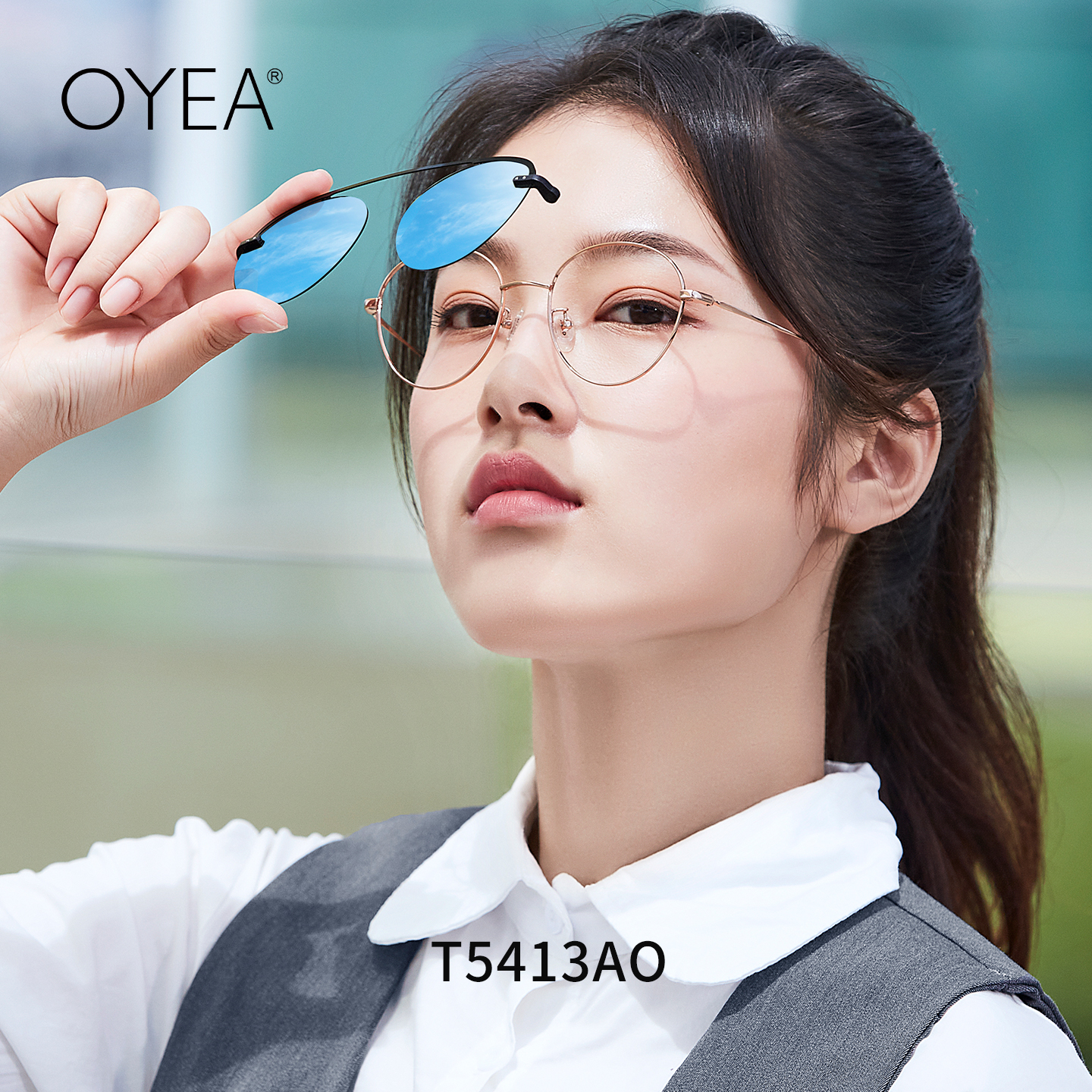 OYEA近视眼镜女金丝偏光太阳套镜开车圆钛金属镜眼睛框架男 F5416