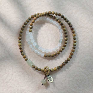 细雨寻竹4m绿檀木和田玉竹韵天山玉飘绿佛珠手链手串灵动文艺风女